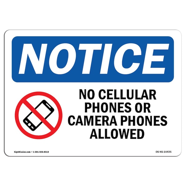 Sign, 3.5" H, No Cellular Phones Or Camera Sign, Landscape, NS-D-35-L-14435-10PK